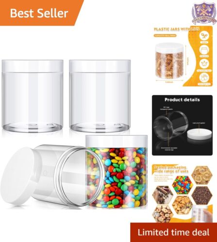 Wide-Mouth 16 oz Refillable Plastic Containers with Screw-On Lids - 4 Pack