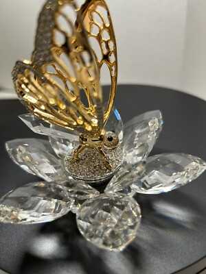 Swarovski 1985 In Flight Gold Butterfly   On A Flower Retired & MIB #7551NR100