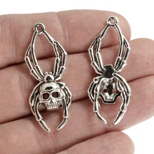 Skull Spider Charms Silver, 5-Pack Halloween Skeleton Pendants, Gothic Supply