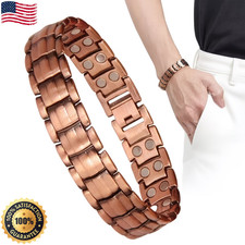 Retro Style Men'S Pure Copper Magnetic Bracelet Double Row Design Cuff Bangle