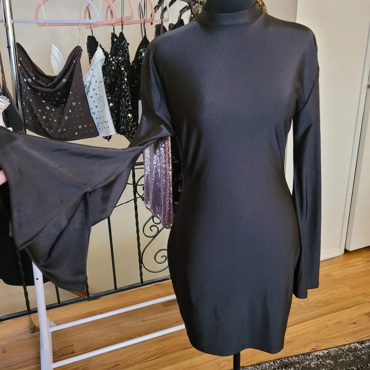 windsor dresses long sleeve Janine Lace-Up Bodycon Sequin Mini Dress Smooth Silhouette Long Sleeve Ruched