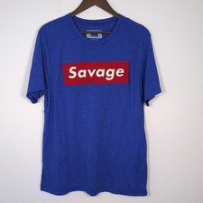 Ring Of Fire T- Shirt Blue With Emblazoned SAVAGE Red and White Print Sz Large