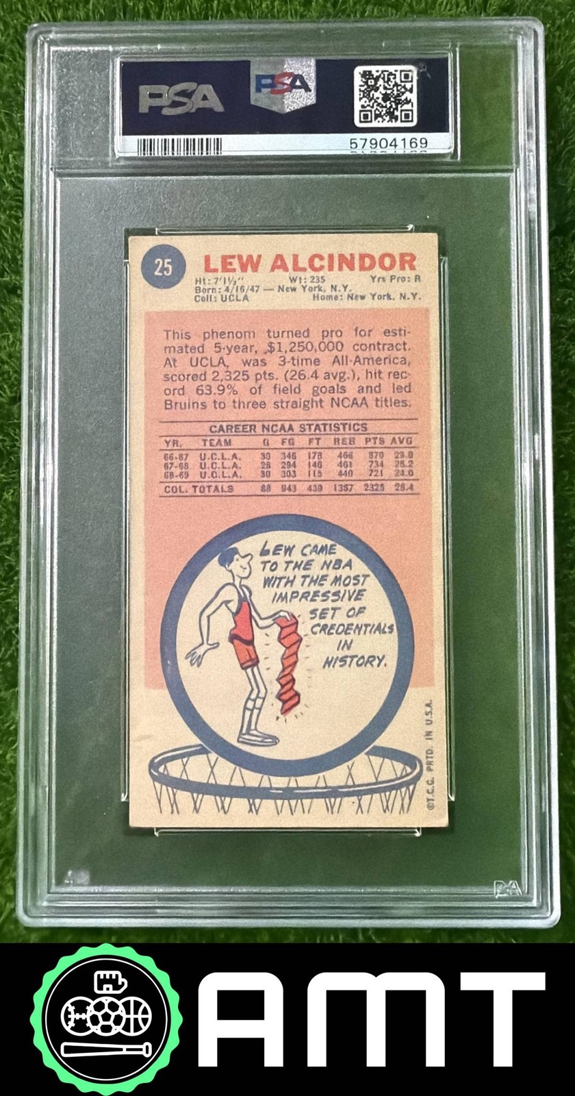 Lew Alcindor Kareem Abdul-Jabbar Signed PSA Auto 10 1969-70 Topps #25 RC 4169 view 2