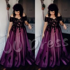 Gothic Plus Size Wedding Dresses Black Lace Appliques A Line Retro Bridal Gowns