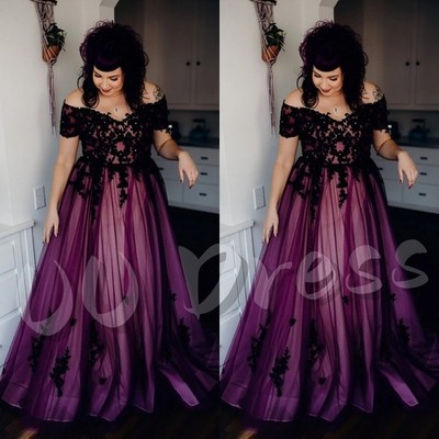 Gothic Plus Size Wedding Dresses Black Lace Appliques A Line Retro Bridal Gowns