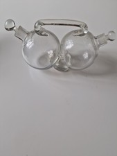 Vintage Glass Double Cruet Set Oil Vinegar Twin Bottle Condiment Set Stoppers