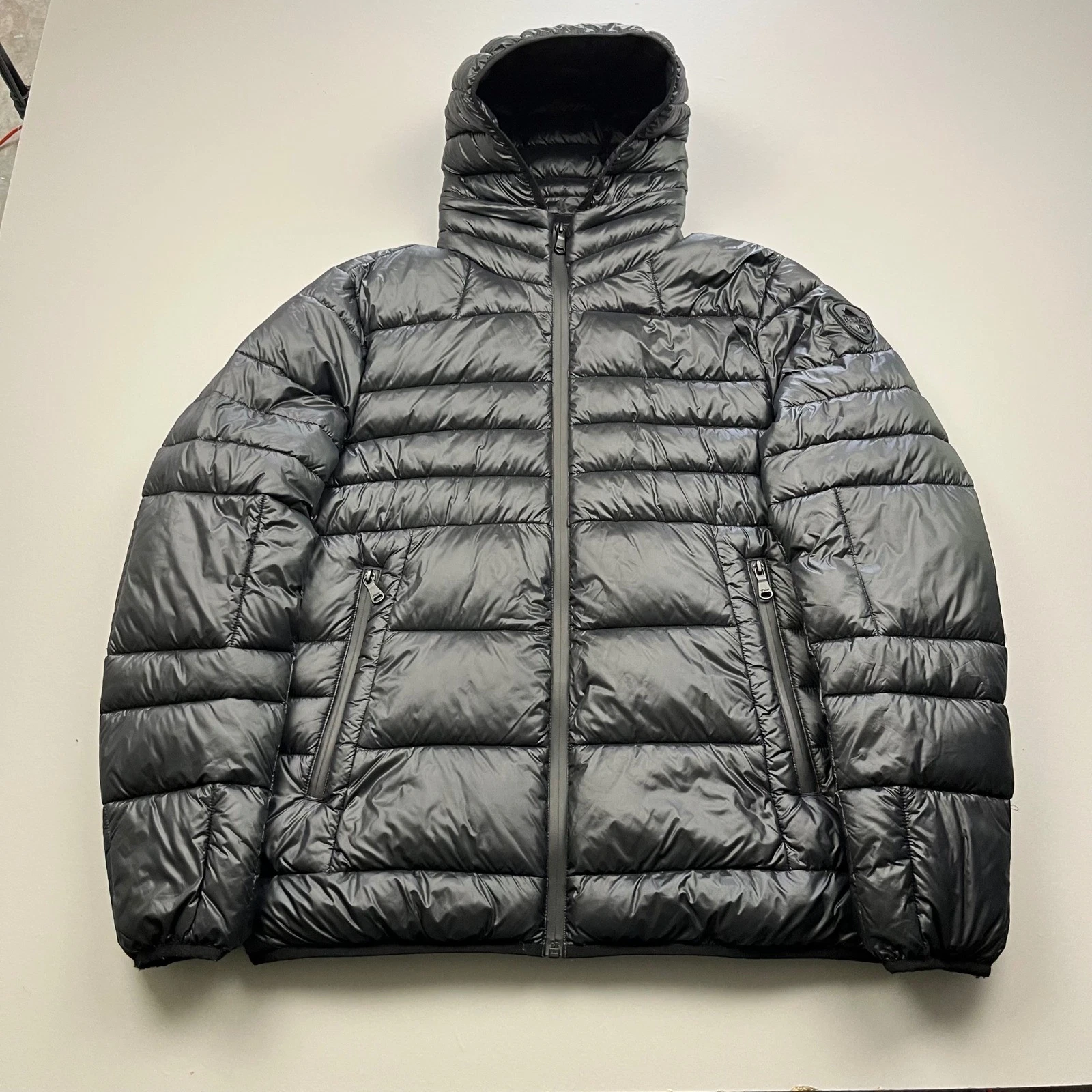 Pajar Navi Puffer Jacket Mens Medium Black Packable Hooded Quilted P6N871F3CI
