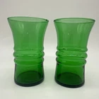 2 Vintage Anchor Hocking Forest Green Glass Ringed Ribbed Tumblers 8oz 4.75”