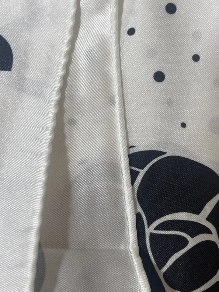 Chanel women  flower Pattern White x Black Silk Scarf   - Image 3 of 4