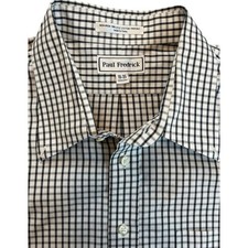 Paul Fredrick Men Non Iron Cotton Pinpoint Check Dress Shirt 19X35 2 Ply Cotton