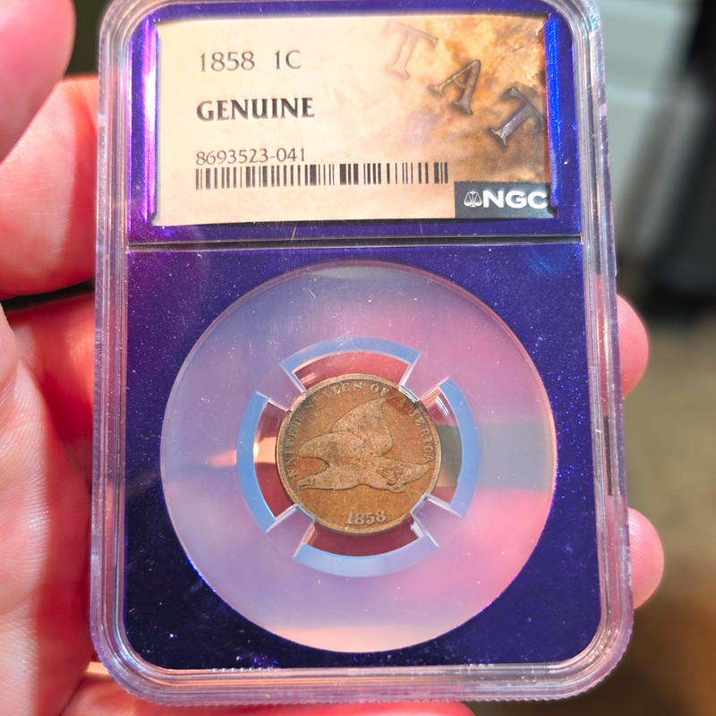 1858 Flying Eagle Small Cent 1C NGC Genuine BN Philadelphia Copper KM#85
