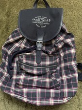 Jack Wills Backpack Rucksack Front Pocket Tartan Weekend Bag Blue Pink Checked