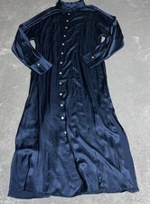 Madewell Maxi Shirt Dress Womens 14 Blue Satin Long Sleeve Collared Midi