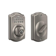 Schlage Electronic Keypad Deadbolt Lock, Camelot Trim, Satin Nickel