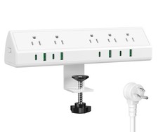 45W Fast Charging Station,Desk Clamp Power Strip,4 PD 10 FT Cable, White
