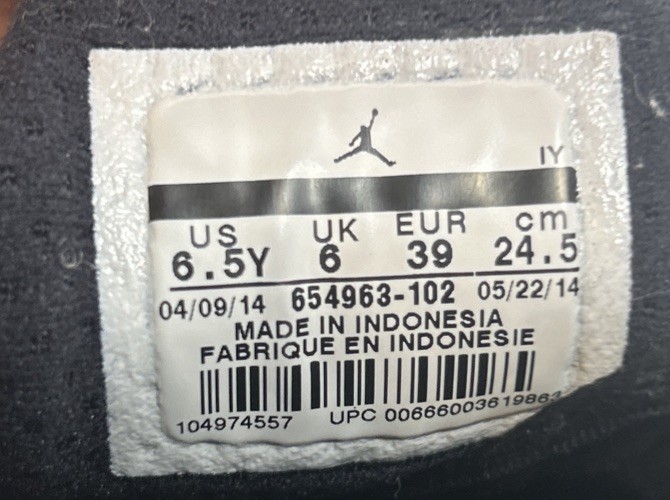 Nike Air Jordan 14 XIV Retro Black Toe 2014 Size 6.5Y, Women’s 8 ￼654963-102 thumbnail 9