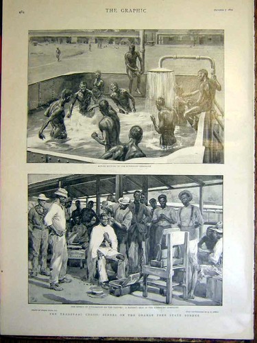 Original Old Antique Print Miners Kimberley Bathing Transvaal Crisis Africa War