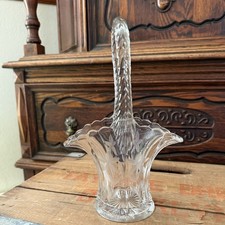 Vintage Duncan  Miller Clear Glass Bridal Basket Etched Floral Twisted Handle