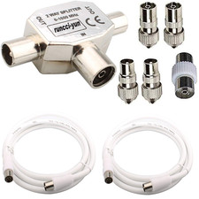 2-Way Aerial Splitter - Coax Plug Coaxial Digital Signal Antenna Splitter + 2 X 