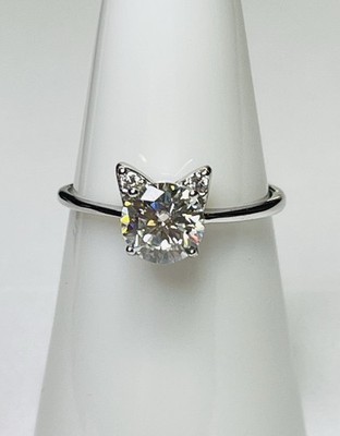Massiver 925 Sterling Silber 1 Karat Kätzchen Kätzchen Katzenkopf VVS1 Moissanit Ring