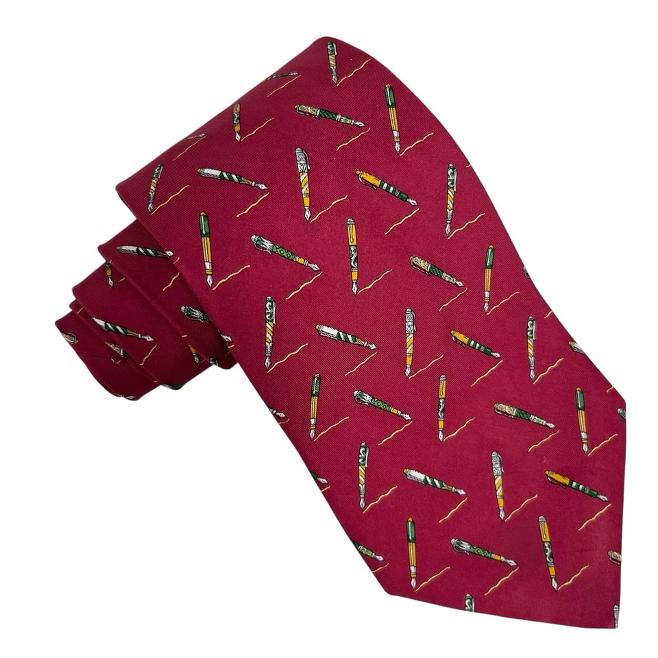 Plumas de tinta Salvatore Ferragamo para hombre vino tinto seda satinada 3,75" (W) x 56" (L) guc Foto 4 de 4