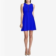 NWT guess size 0  Royal Blue Mesh V Sleeveless Short Fit N Flare Dress