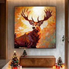 Hand painted Modern Animal Deer Landscape Oil Painting Art on Canvas Home Decor