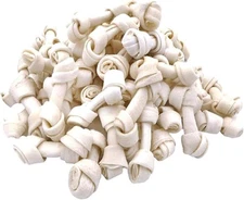 Dog Rawhide Knot Bones Mini Bones Rawhide Chews Natural 2.5 Inch 60 Count for...