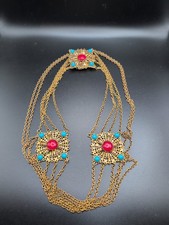 Vintage Ladies Ornate Multi Gold Tone Chain Belt With Medallions Boho