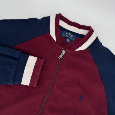 Polo Ralph Lauren Boys L 14-16 Varsity Bomber Jacket Burgundy Navy Full Zip