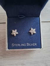 Lulea Sterling Silver Earings crystals stud snowflake flower Christmas gift