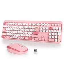 Typewriter Wireless Keyboard Mouse Combo 2.4G Office 104 Keys Pink Round
