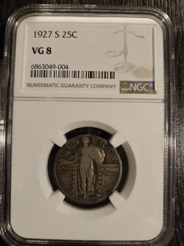 1927 S 25c Standing Liberty Quarter Key Date NGC VG8 Nice Original Quarter