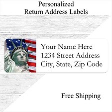 60 Statue Of Liberty Flag Personalized Return Address Labels Printed 3/4 x 2 1/4