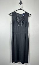 J Crew Dress Womens 2 Black 100% Wool Career Suiting V Neck Petals Sheath