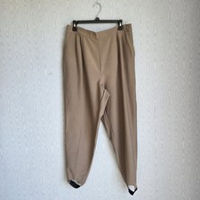 Vtg 90s Plus Preferred 18W 20W Stirrup Pants Beige Flat Front Elastic Waist