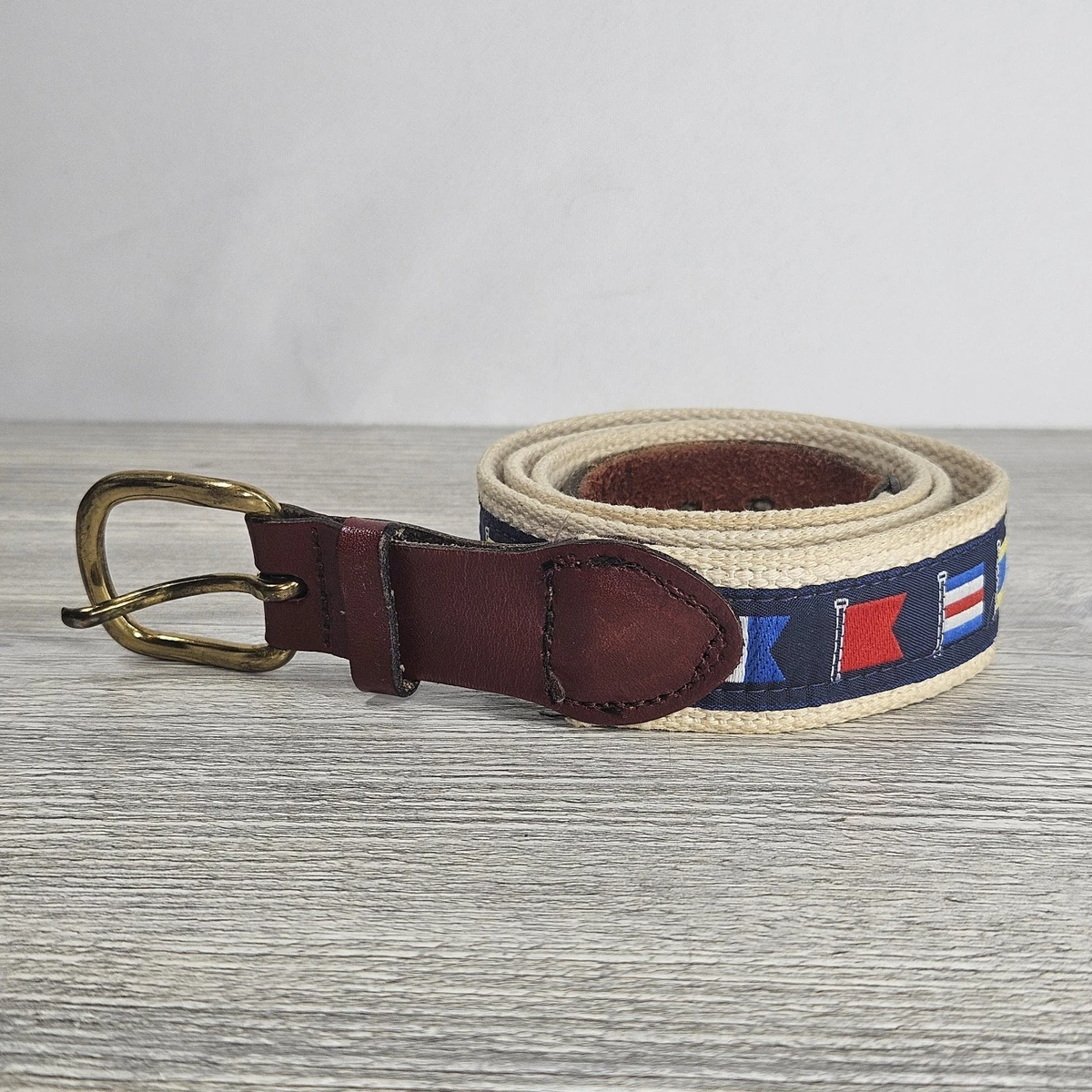 Leather Man Ltd American Flag Canvas Leather Belt Brass Buckle Preppy USA Sz 24 American Flag Leather Belt /leather Belt /canvas Belt  main image 3