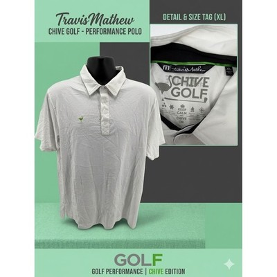 TravisMathew The Chive Golf Polo Shirt Mens XL White Green Flamingo Ostrich Logo