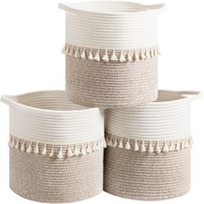 11 Inch Storage Baskets Set of 3, Cotton Woven Baskets for Storage with Stron...