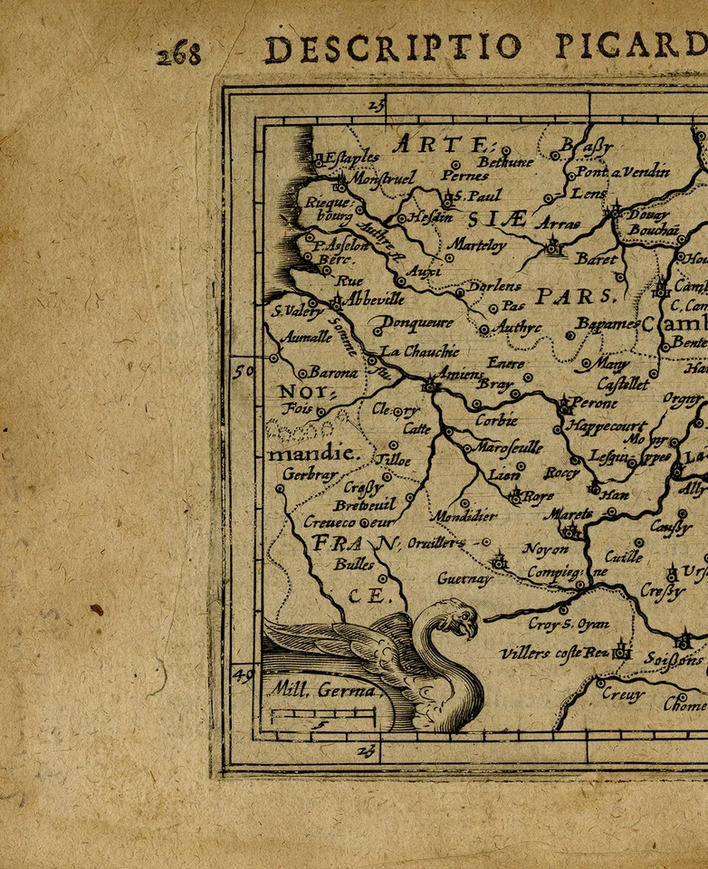 Mapa antiguo raro - La región de Piccardy en Francia - Bertius - Hondius - ca. 1616 Foto 3 de 4