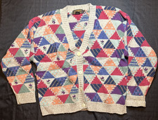 VINTAGE Eddie Bauer Button V Cardigan Womens M Wool Floral Grandma Loud Knit 90s