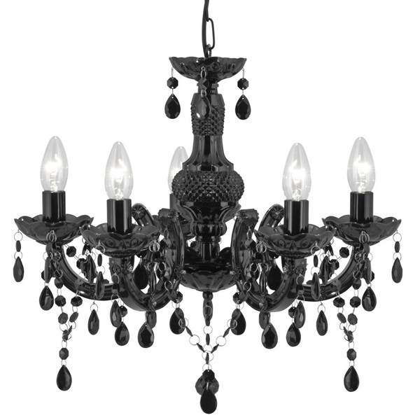 Ausgefallener Kronleuchter 5X E14 Schwarz Ø48Cm HäNgelampe Kristall Beleuchtung-image