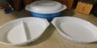 New Listing26-730 3 Vintage PYREX Oval Casserole Baking Cookware Dishes Snowflake Blue Whit