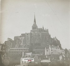 Mont-Saint-Michel, abbaye, plaque verre stéréo, photo ancienne 4,5x10,7 cm