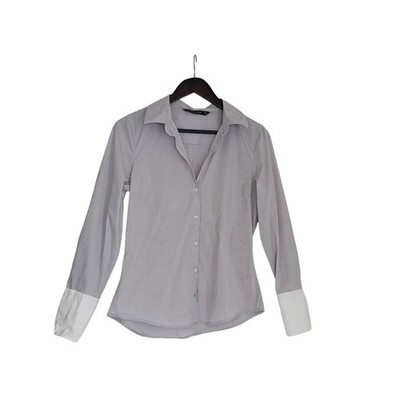 ZARA Classic Grey White Micro Stripe Button Down Shirt Contrast Cuff Fits S/M