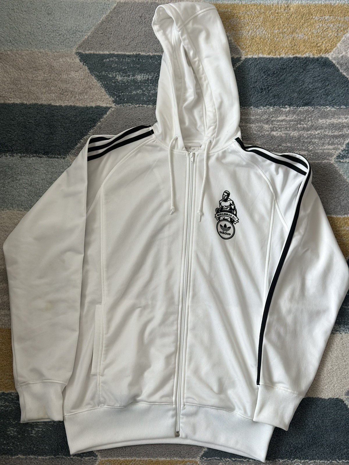 Men’s Adidas X Muhammad Ali Original Zip White Hoodie, Size Small, GUC