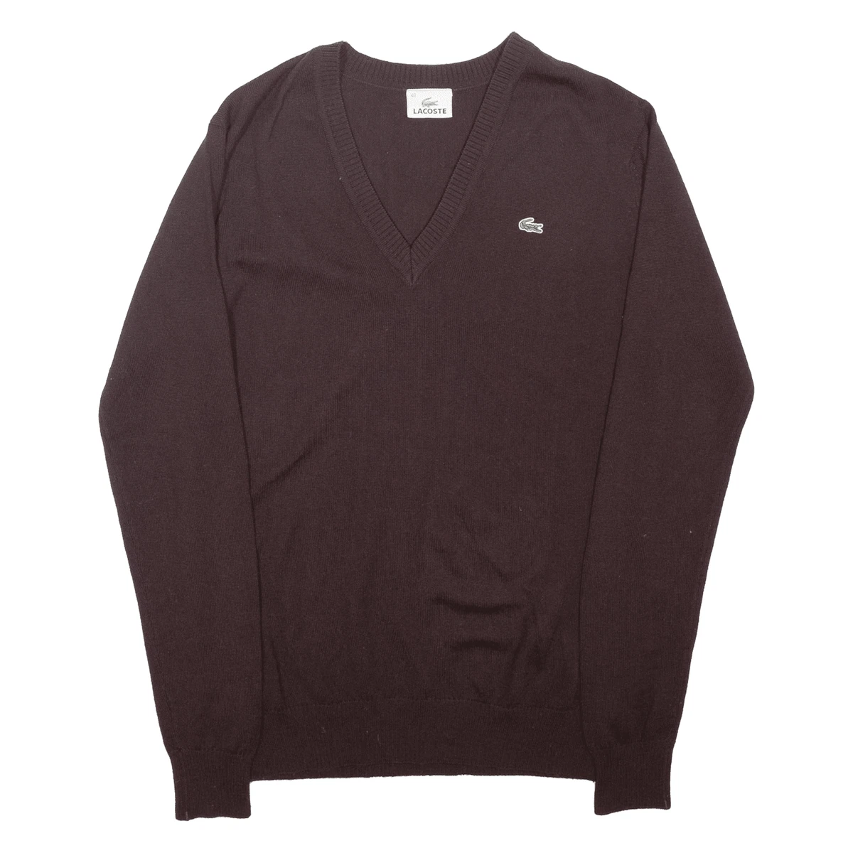 LACOSTE Womens Jumper Brown V Neck Tight Knit Wool UK 12 eBay