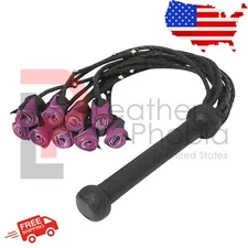 Genuine Leather Flogger , Suede Leather  Purple 09 Rose Tails Heavy Duty Whip