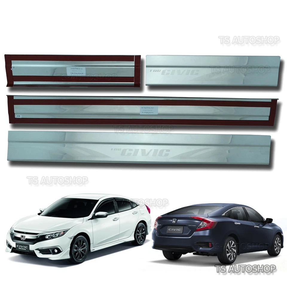 Cubierta de puerta de umbral de placa de desgaste de acero inoxidable de 4 puertas para Honda Civic FB6 sedán 2016 Foto 2 de 3