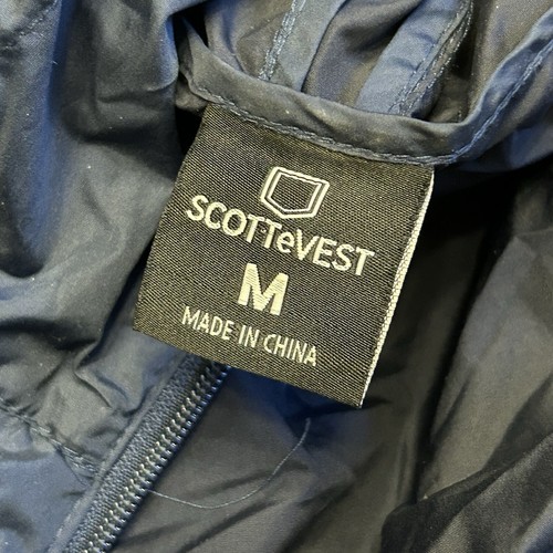 Scottevest Packable Windbreaker Men M Navy Blue TEC Full Zip Hooded Pockets - Picture 6 of 9